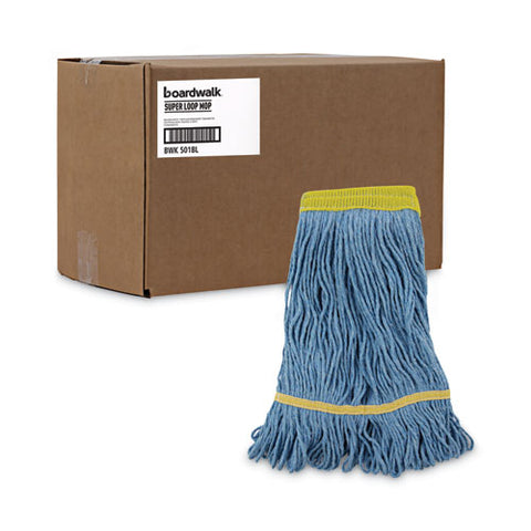 Super Loop Wet Mop Head, Cotton/synthetic Fiber, 5" Headband, Small Size, Blue, 12/carton