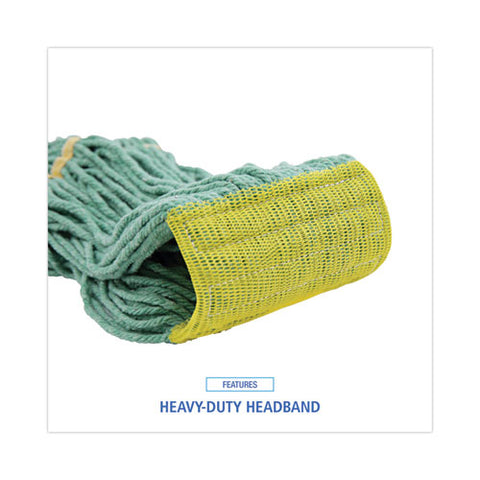 Super Loop Wet Mop Head, Cotton/synthetic Fiber, 5" Headband, Small Size, Green, 12/carton