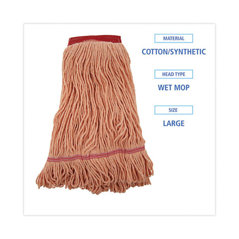 Super Loop Wet Mop Head, Cotton/synthetic Fiber, 5" Headband, Large Size, Orange, 12/carton