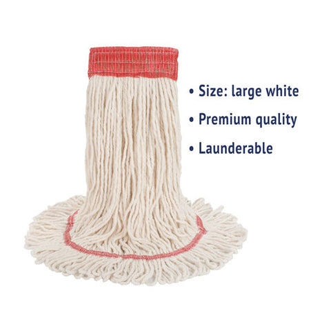 Super Loop Wet Mop Head, Cotton/synthetic Fiber, 5" Headband, Large Size, White, 12/carton