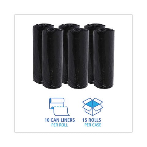 Low-density Waste Can Liners, 16 Gal, 1 Mil, 24" X 32", Black, Perforated Roll, 10 Bags/roll, 15 Rolls/carton