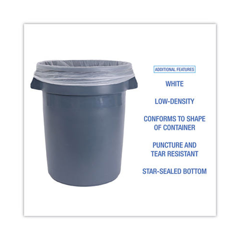 Low-density Waste Can Liners, 30 Gal, 0.5 Mil, 30" X 36", White, Perforated Roll, 10 Bags/roll, 20 Rolls/carton