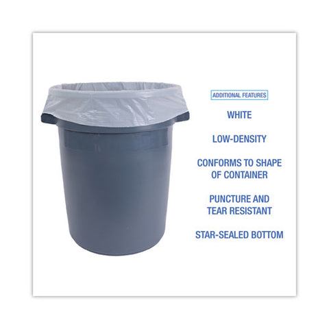 Low-density Waste Can Liners, 55 Gal, 0.5 Mil, 38" X 58", White, Perforated Roll, 10 Bags/roll, 10 Rolls/carton