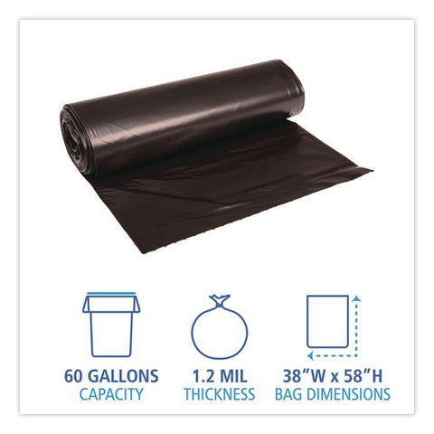 Reprocessed Resin Can Liners, 60 Gal, 1.2 Mil, 38 X 58, Black, 50 Rolls/carton