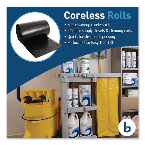 Reprocessed Resin Can Liners, 60 Gal, 1.2 Mil, 38 X 58, Black, 50 Rolls/carton