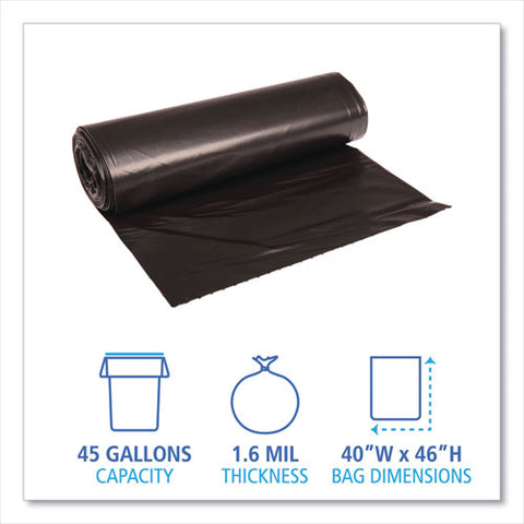 Recycled Low-density Polyethylene Can Liners, 45 Gal, 1.6 Mil, 40" X 46", Black, Perforated, 10 Bags/roll, 10 Rolls/carton