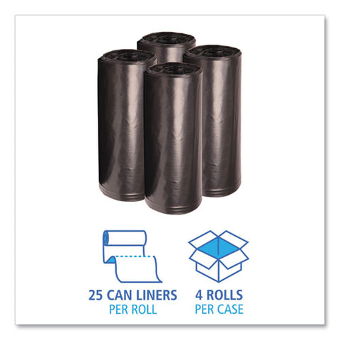 Recycled Low-density Polyethylene Can Liners, 60 Gal, 1.6 Mil, 38" X 58", Black, Perforated, 10 Bags/roll, 10 Rolls/carton