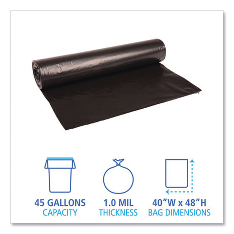 Recycled Low-density Polyethylene Can Liners, 45 Gal, 0.8 Mil, 40" X 48", Black, Perforated, 10 Bags/roll, 10 Rolls/carton