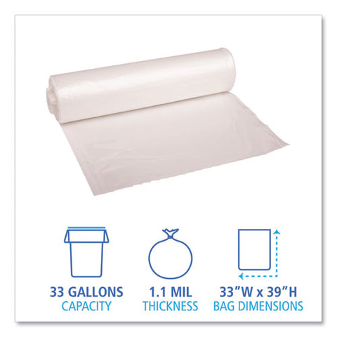 Recycled Low-density Polyethylene Can Liners, 33 Gal, 1.1 Mil, 33" X 39", Clear, Perforated, 10 Bags/roll, 10 Rolls/carton