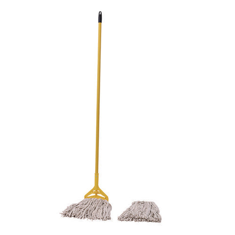 Cotton Cut End Mop Kit, #24 Natural Cotton Head, 60" Yellow Metal/plastic Handle