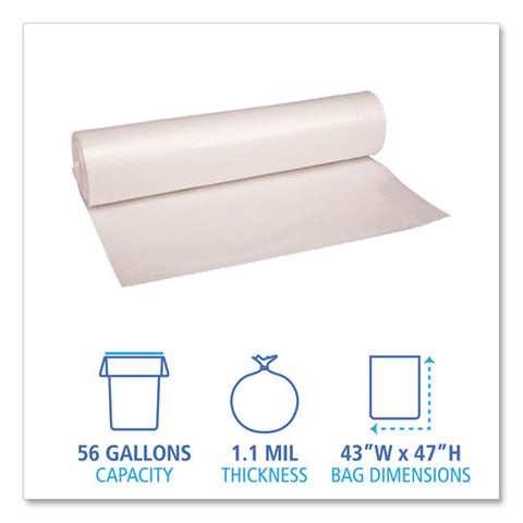 Recycled Low-density Polyethylene Can Liners, 56 Gal, 1.1 Mil, 43" X 47", Clear, Perforated, 10 Bags/roll, 10 Rolls/carton