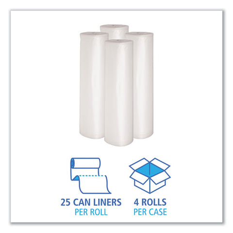 Recycled Low-density Polyethylene Can Liners, 60 Gal, 1.1 Mil, 38" X 58", Clear, Perforated, 10 Bags/roll, 10 Rolls/carton