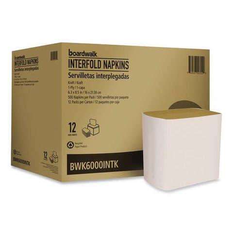 Interfold Napkins, 1-ply, 8.8 X 6.3, Kraft, 500/pack, 12 Packs/carton
