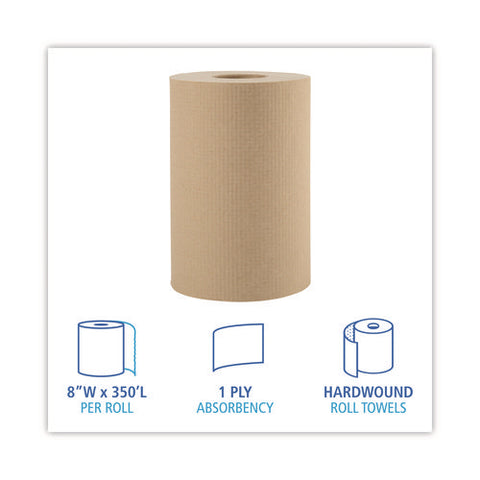 Hardwound Paper Towels, 1-ply, 8" X 350 Ft, Natural, 12 Rolls/carton