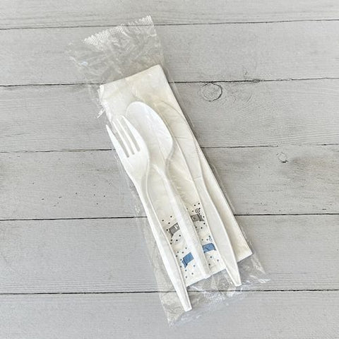 Six-piece Cutlery Kit, Fork/knife/teaspoon/napkin/pepper/salt, White, 1,000/carton