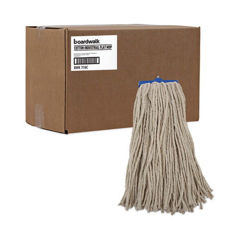 Cut-end Lie-flat Wet Mop Head, Cotton, 16oz, White, 12/carton