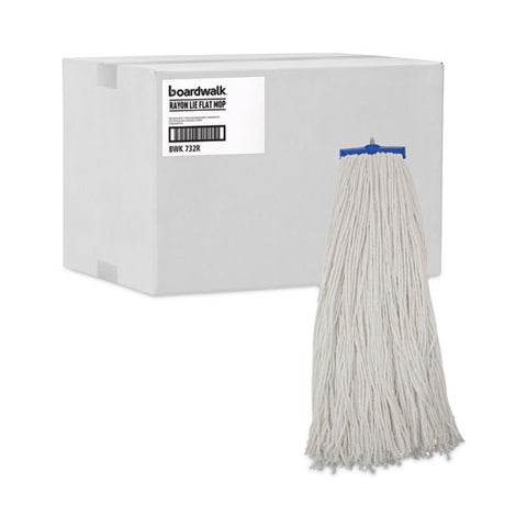 Mop Head, Economical Lie-flat Head, Rayon Fiber, 32-oz., White, 12/carton