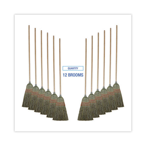 Mixed Fiber Maid Broom, Mixed Fiber Bristles, 55" Overall Length, Natural, 12/carton