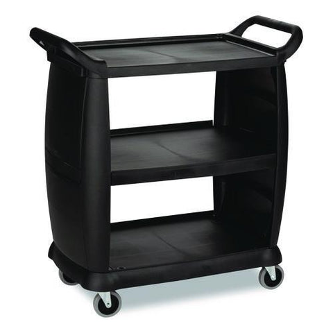 Bussing Cart, Plastic, 3 Shelves, 300 Lb Capacity, 18 X 36.25 X 38, Black