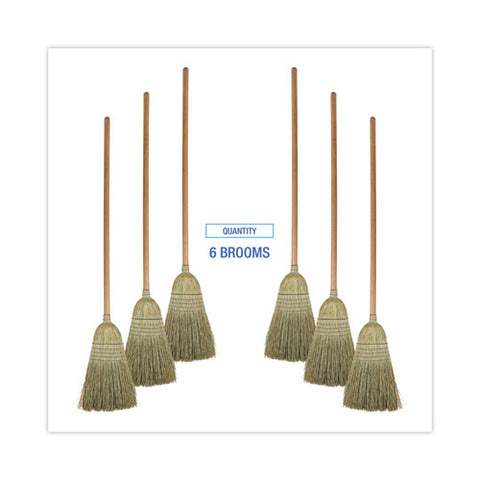 100% Corn Brooms, 60" Overall Length, Natural, 6/carton