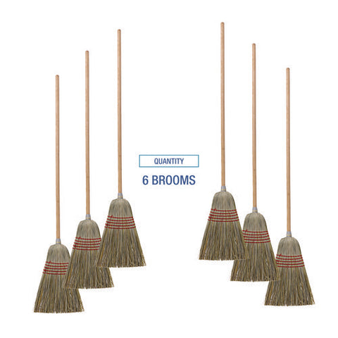 Corn/fiber Brooms, Corn/yucca Bristles, 53.5" Overall Length, Natural, 6/carton