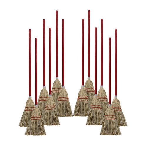 Corn/fiber Brooms, Corn/synthetic Fiber Bristles, 36" Overall Length, Gray/natural, 12/carton