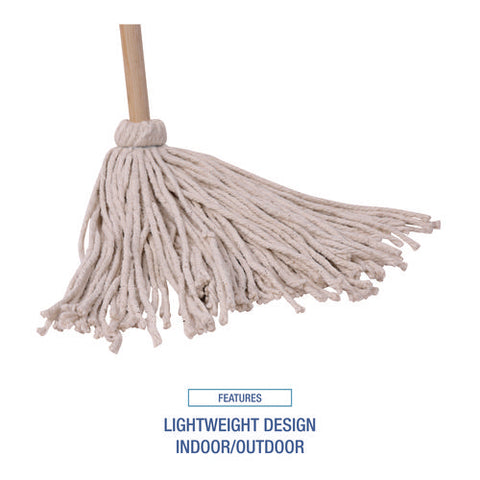 Cotton Deck Mop, #16 White Cotton Head, 50" Wood Handle, 12/carton