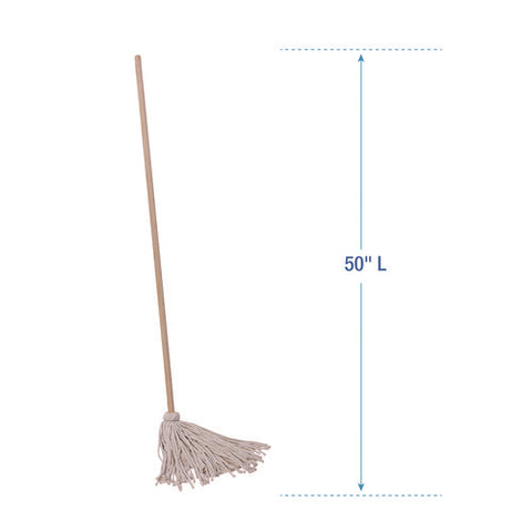 Cotton Deck Mop, #16 White Cotton Head, 50" Wood Handle, 12/carton