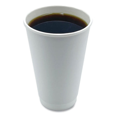 Paper Hot Cups, Double-walled, 16 Oz, White, 25/carton