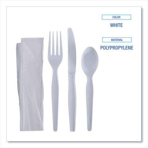 Four-piece Cutlery Kit, Fork/knife/napkin/teaspoon, Heavyweight, White, 250/carton