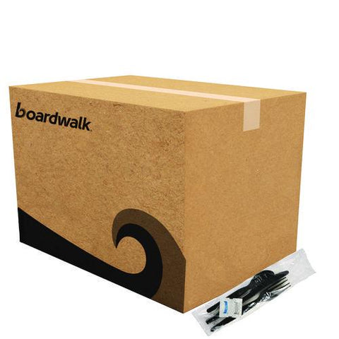 Six-piece Cutlery Kit, Condiment/fork/knife/napkin/spoon, Heavyweight, Black, 250/carton