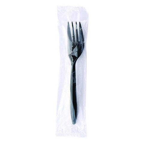 Mediumweight Wrapped Polypropylene Cutlery, Fork, Black, 1,000/carton