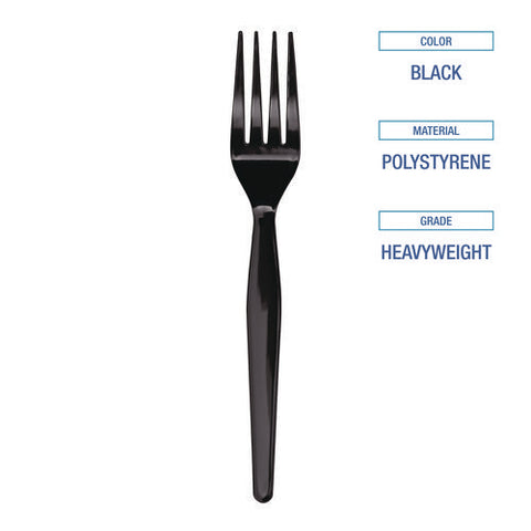 Heavyweight Polystyrene Cutlery, Fork, Black, 1000/carton