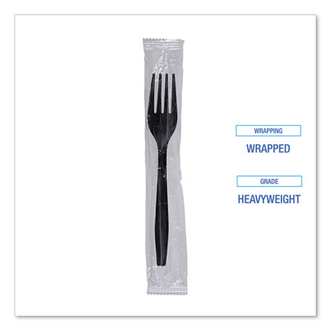 Heavyweight Wrapped Polypropylene Cutlery, Fork, Black, 1,000/carton