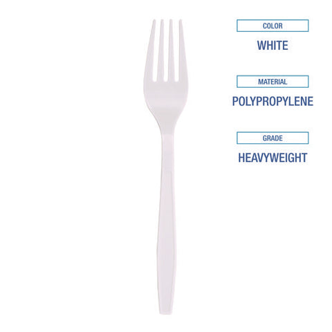 Heavyweight Polypropylene Cutlery, Fork, White, 1000/carton