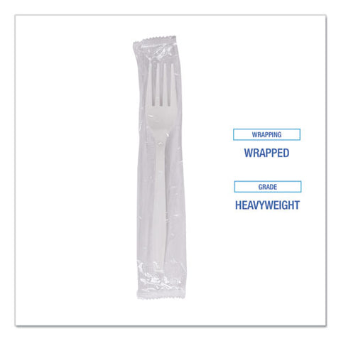 Heavyweight Wrapped Polypropylene Cutlery, Fork, White, 1,000/carton