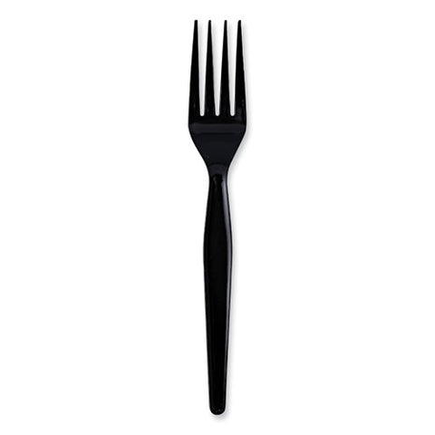 Heavyweight Wrapped Polystyrene Cutlery, Fork, Black, 1,000/carton