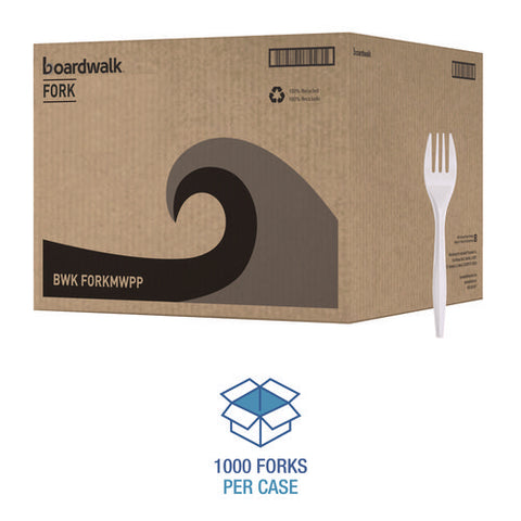 Mediumweight Polypropylene Cutlery, Fork, White, 1000/carton