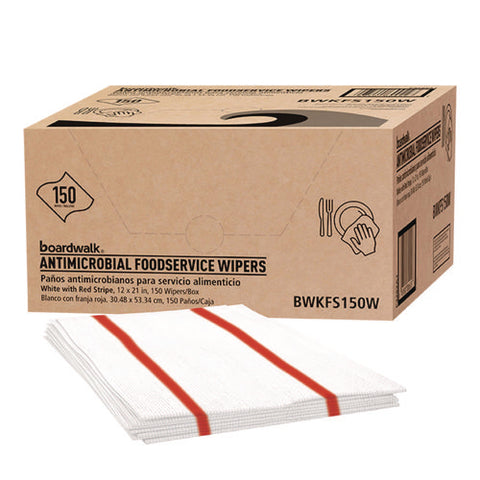 Antimicrobial Foodservice Wipers, 1-ply, 12 X 21, Red/white, 150/carton