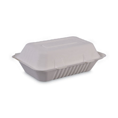 Bagasse Food Containers, Hinged-lid, 1-compartment 9 X 6 X 3.19, White, Sugarcane, 125/sleeve, 2 Sleeves/carton