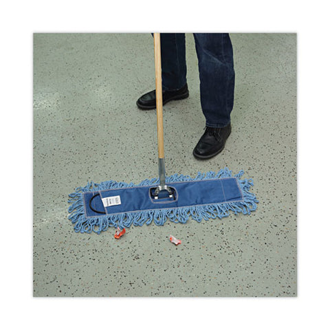 Dry Mopping Kit, 24 X 5 Blue Synthetic Head, 60" Natural Wood/metal Handle