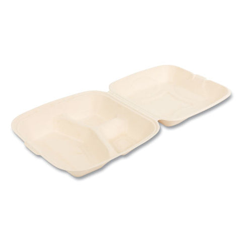 Bagasse Pfas-free Food Containers, 3-compartment, 9 X 3.19 X 9, Tan, Bamboo/sugarcane, 200/carton