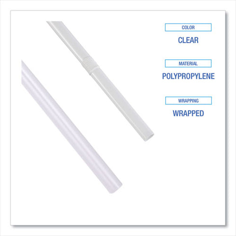 Wrapped Jumbo Straws, 7.75", Polypropylene, Clear, 12,000/carton