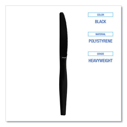 Heavyweight Polystyrene Cutlery, Knife, Black, 1000/carton