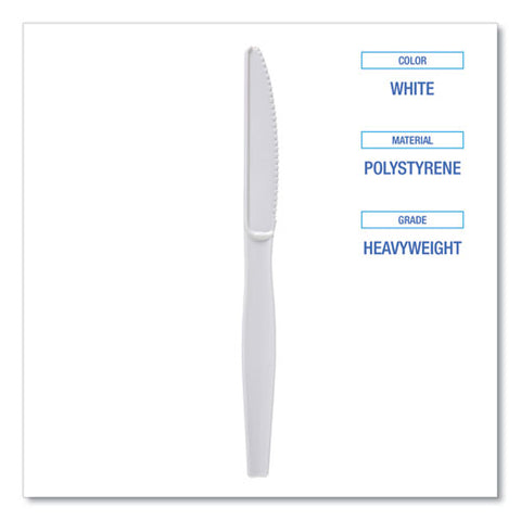 Heavyweight Polystyrene Cutlery, Knife, White, 1000/carton