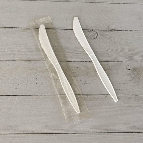 Mediumweight Wrapped Polypropylene Cutlery, Knife, White, 1,000/carton