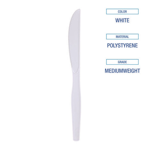 Mediumweight Polystyrene Cutlery, Knife, White, 10 Boxes Of 100/carton