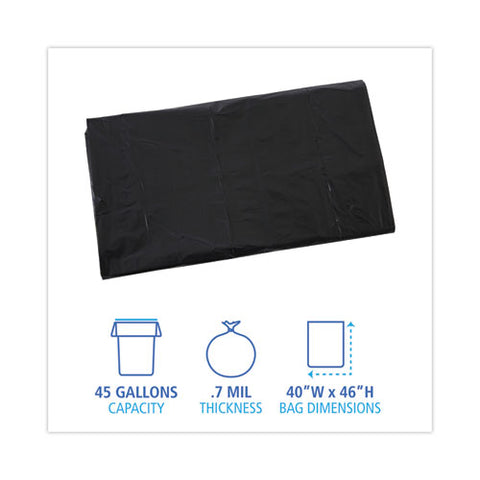 Linear Low Density Industrial Can Liners, 45 Gal, 0.7 Mil, 40" X 46", Black, Flat Pack, 100/carton