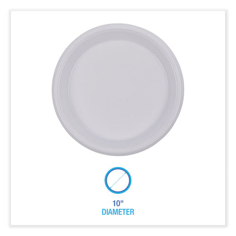 Hi-impact Plastic Dinnerware, Plate, 10" Dia, White, 500/carton