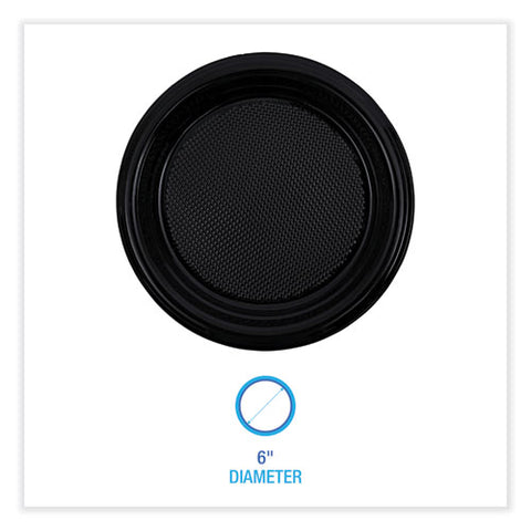 Hi-impact Plastic Dinnerware, Plate, 6" Dia, Black, 1,000/carton